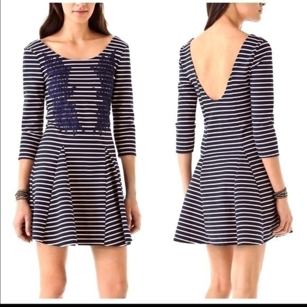 Free People Blue Nautical Knotty Small Jersey Knit Striped Dress